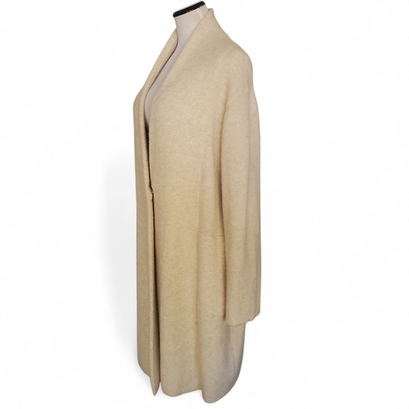 VINCE Bouclé Oatmeal Wool/Alpaca Blend Brushed Knit Long Cardigan Sweater SZ L - Picture 4 of 14